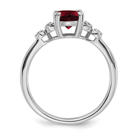 Sterling Silver Garnet Ring with Diamond Accents