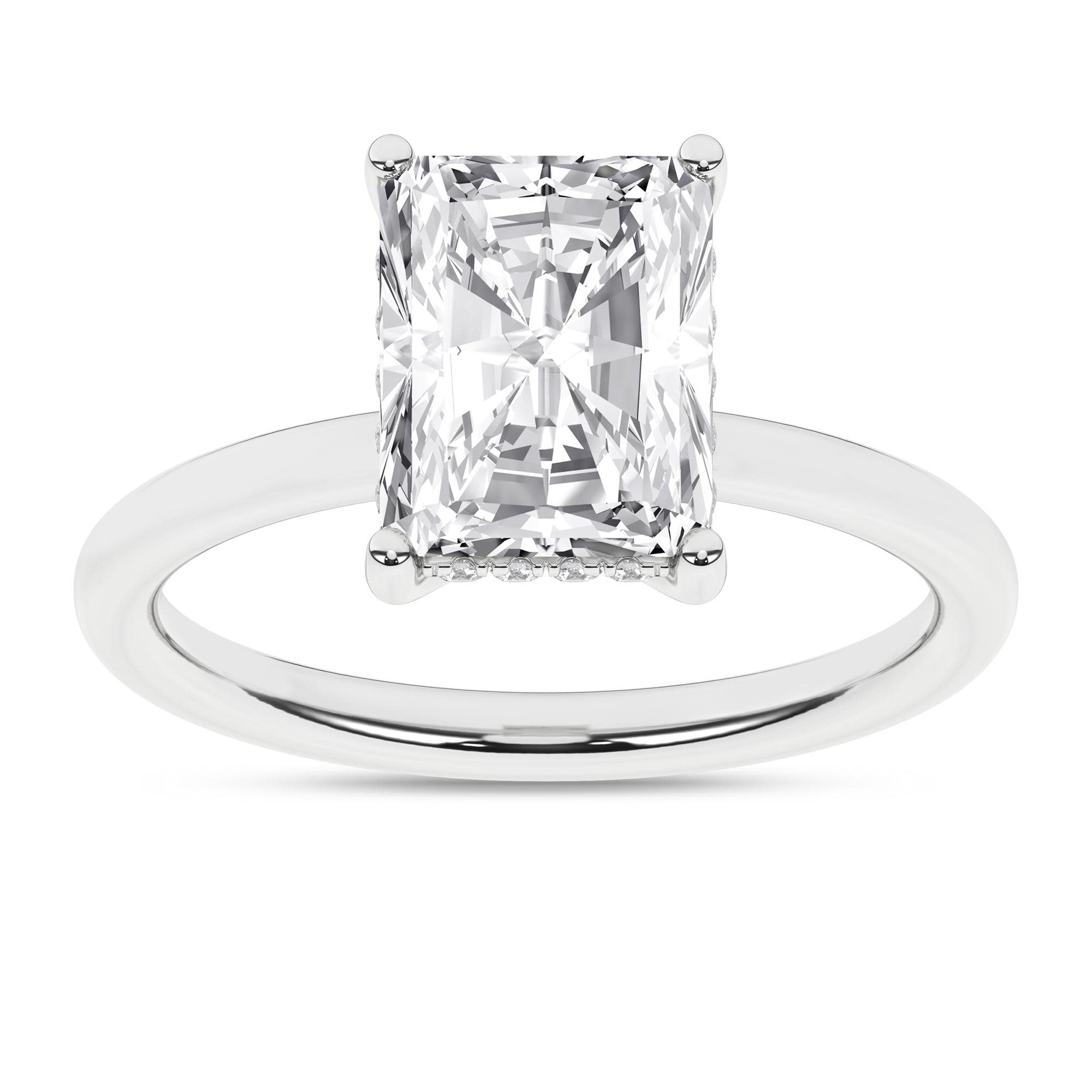14K White Gold Lab Grown 3.09ctw Radiant Diamond Hidden Halo Engagement Ring