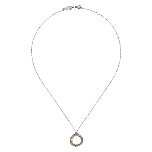 925 Sterling Silver and 14K Yellow Gold Bujukan Twisted Rope Multi Circle Pendant Necklace