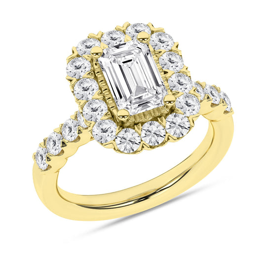 14K Yellow Gold Lab Grown 3.60ctw Emerald Diamond Halo Engagement Ring