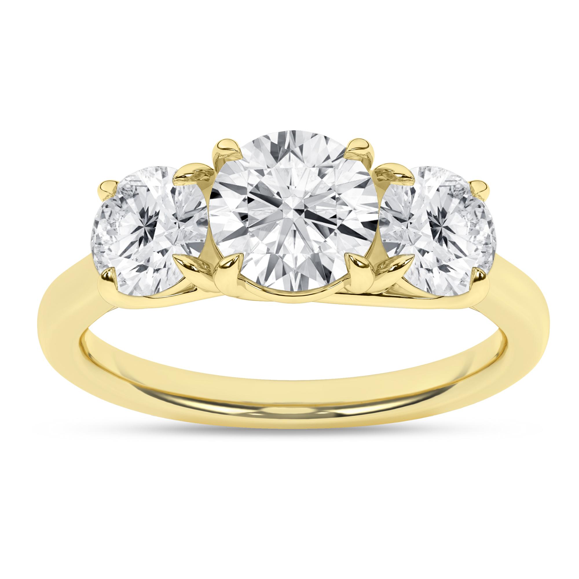 14K Yellow Gold Lab Grown 3.06ctw Three Stone Engagement Ring