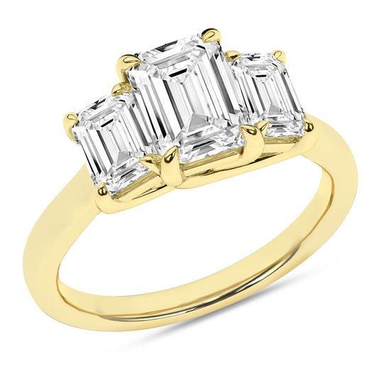 14K Yellow Gold Lab Grown 3ctw Three Stone Emerald Ring