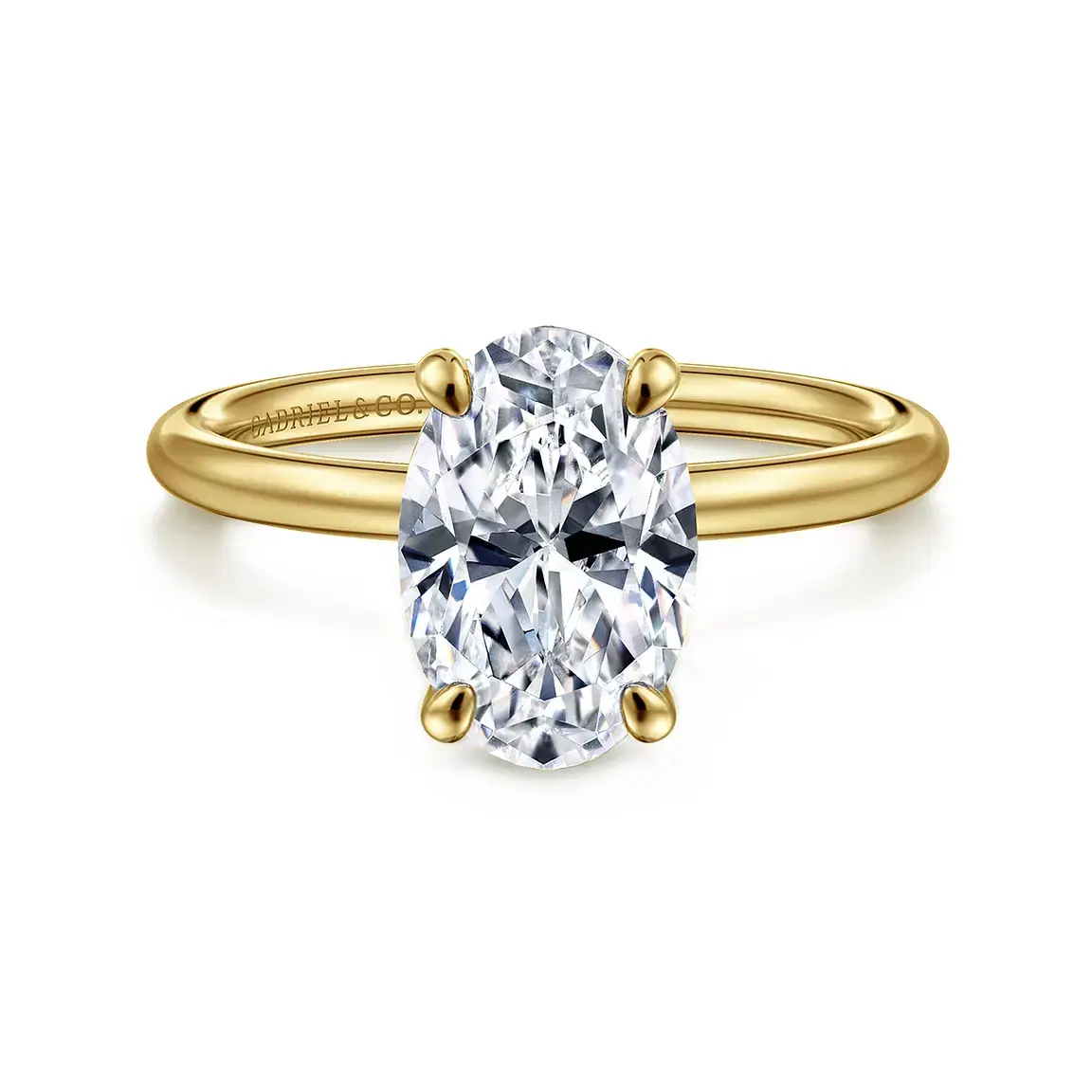 14K Yellow Gold Oval Solitaire Diamond Engagement Ring