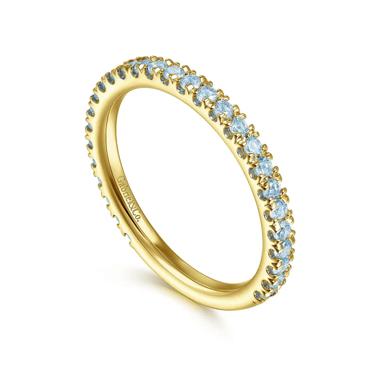 14K Yellow Gold Blue Topaz Stackable Ring