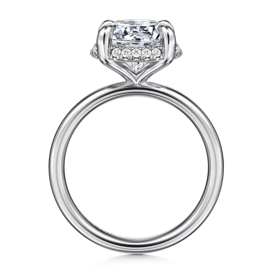 14K White Gold Round Hidden Halo Diamond Engagement Ring