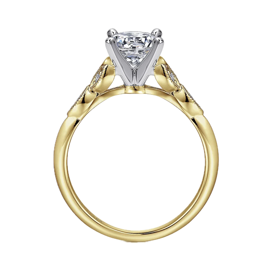 Vintage Inspired 14K White-Yellow Gold Split Shank Round Diamond Engagement Ring