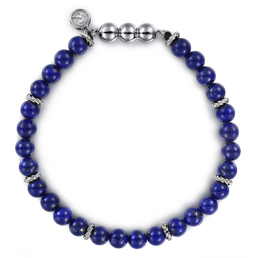 925 Sterling Silver Blue Lapis Beaded Bracelet
