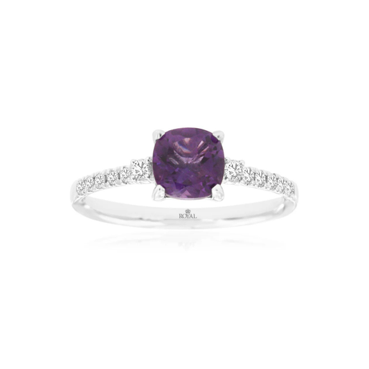 14K White Gold Amethyst and Diamond Ring