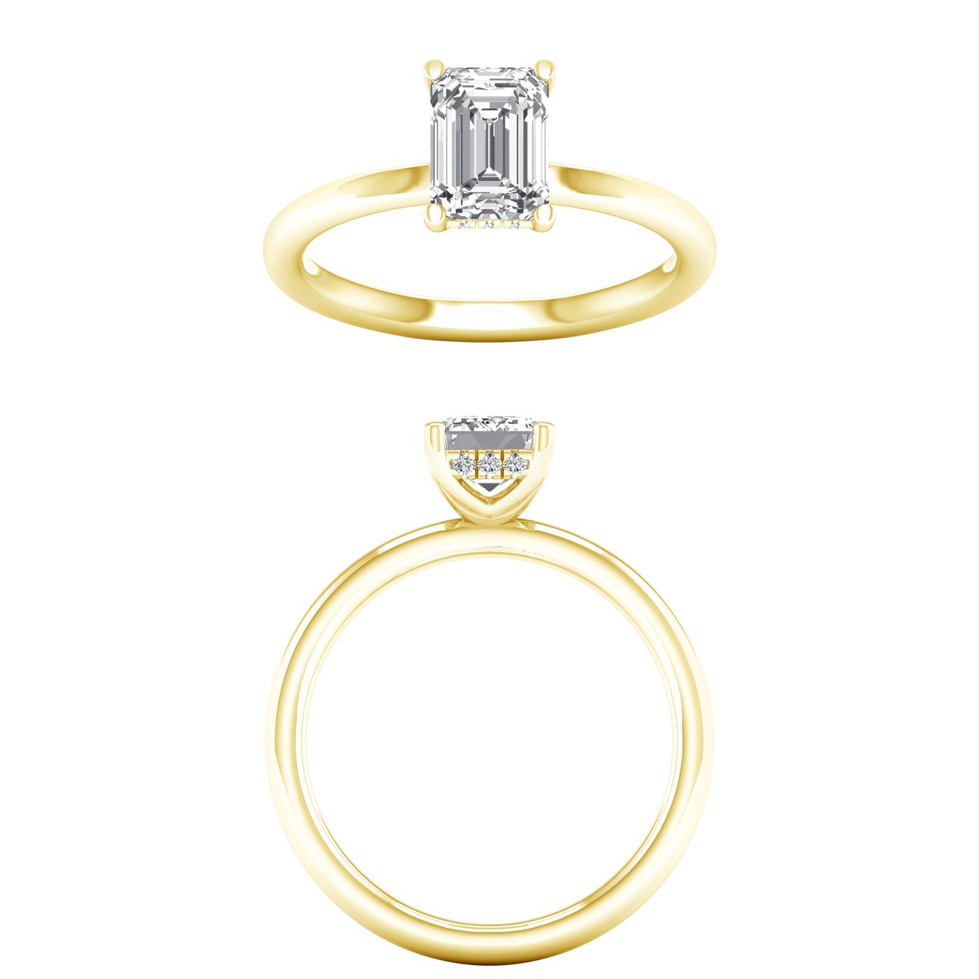 14K Yellow Gold Lab Grown 3.25ctw Emerald Diamond Hidden Halo Engagement Ring
