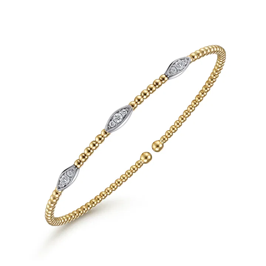 14K White-Yellow Gold Bujukan Diamond Marquise Stations Bangle