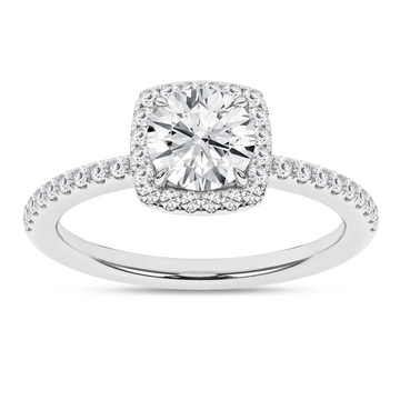 14K White Gold Lab Grown 1.23ctw Round Diamond Halo Engagement Ring