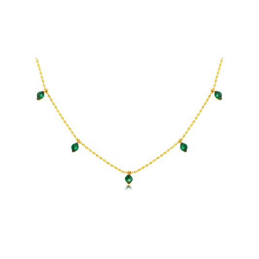 14K Yellow Gold Emerald 13 Station Necklace