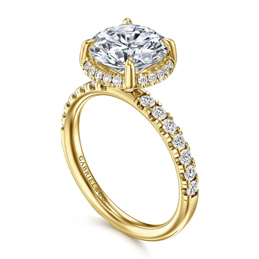 14K Yellow Gold Round Hidden Halo Diamond Engagement Ring