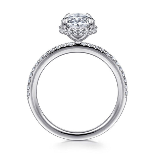 14K White Gold Oval Cut Hidden Halo Diamond Engagement Ring