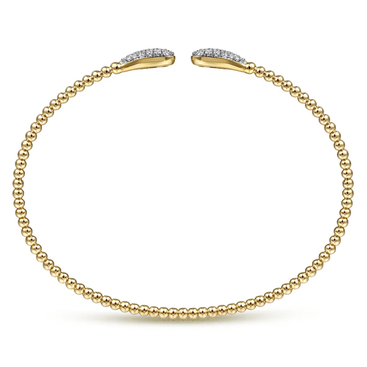 14K Yellow Gold Bead Cuff Bracelet with Diamond Pave Teardrops