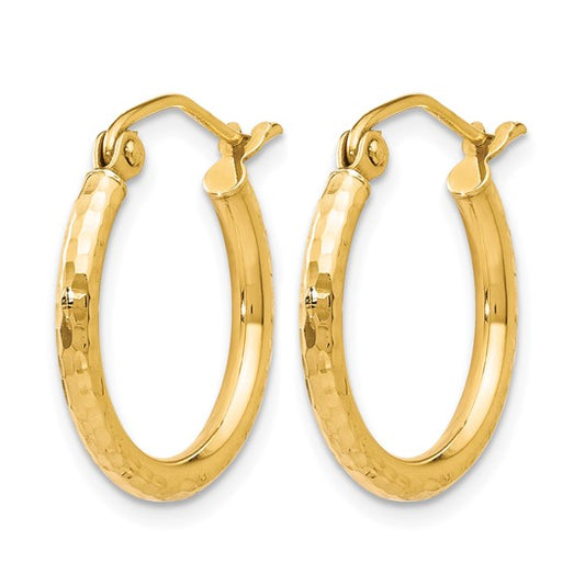 10K Gold Diamond-Cut Hinged Hoop Earrings – 17mm x 2mm