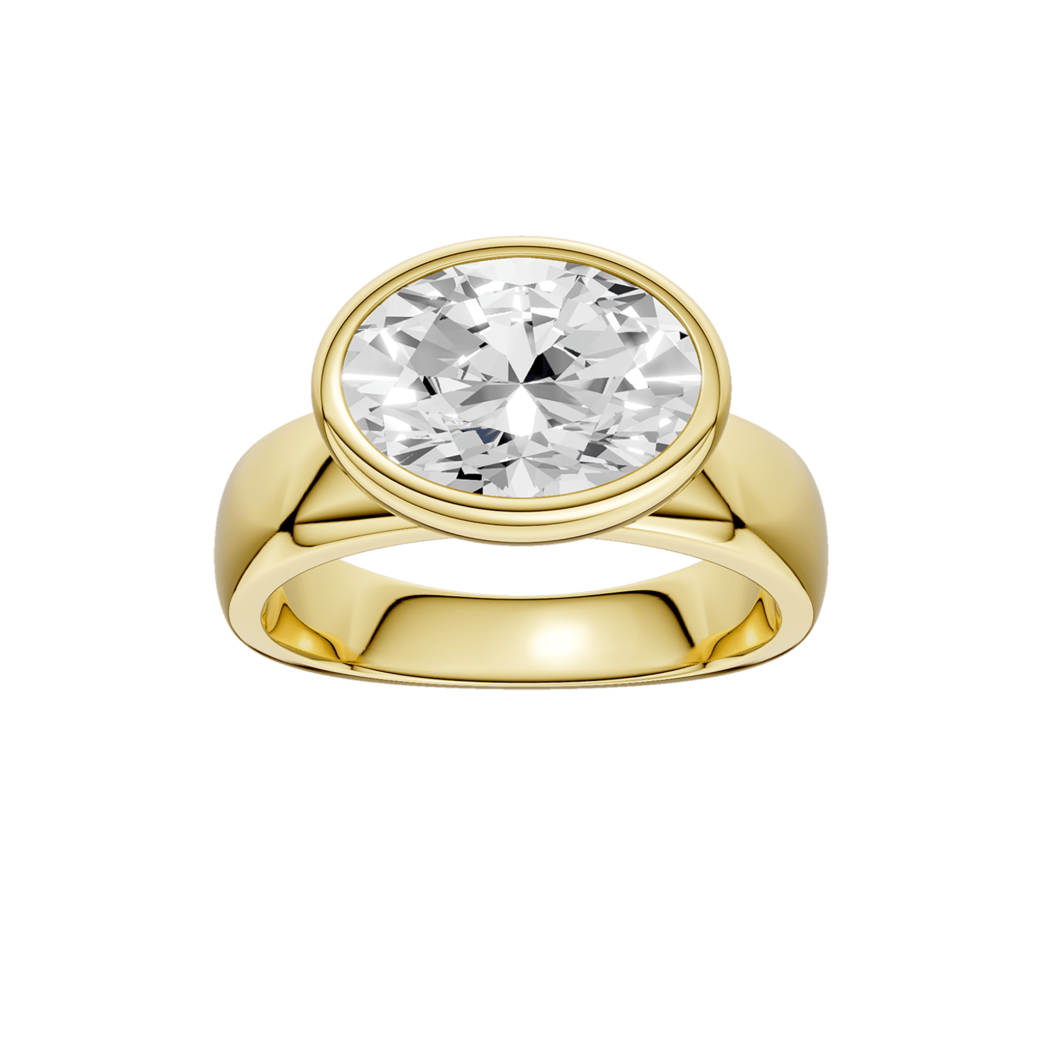 14K Yellow Gold Lab Grown Oval Diamond East-West Bezel Engagement Ring