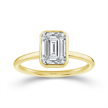 14K Yellow Gold Lab Grown 2ct Emerald Diamond Solitaire Skyset Ring