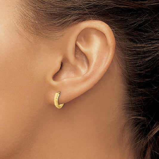 10K Gold Diamond-Cut Beveled Hoop Earrings – 11mm x 3mm