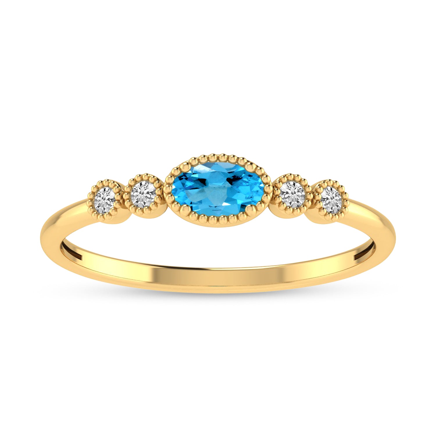14K Yellow Gold Blue Topaz and Diamond Ring