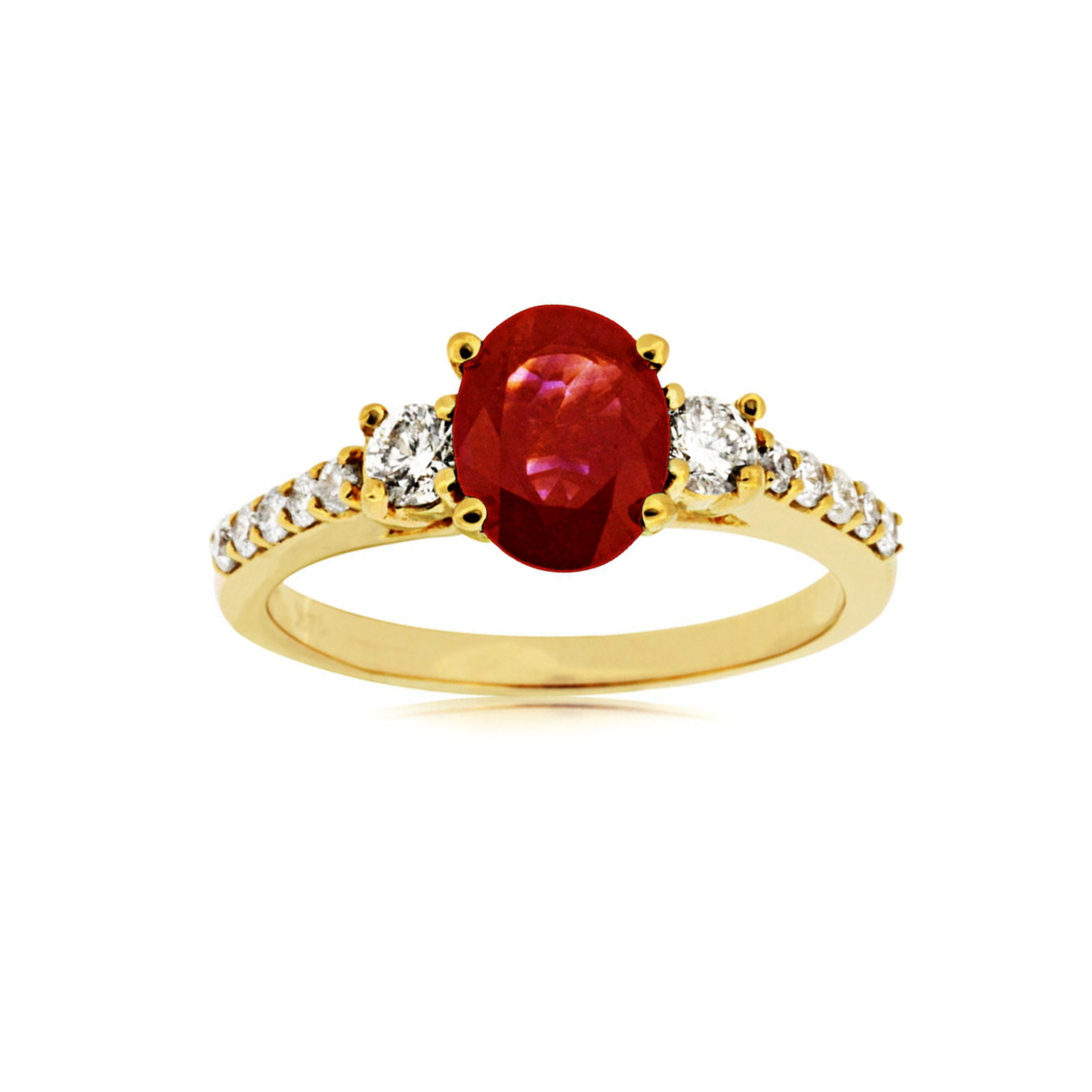 14K Yellow Gold Ruby and Diamond Three Stone Ring