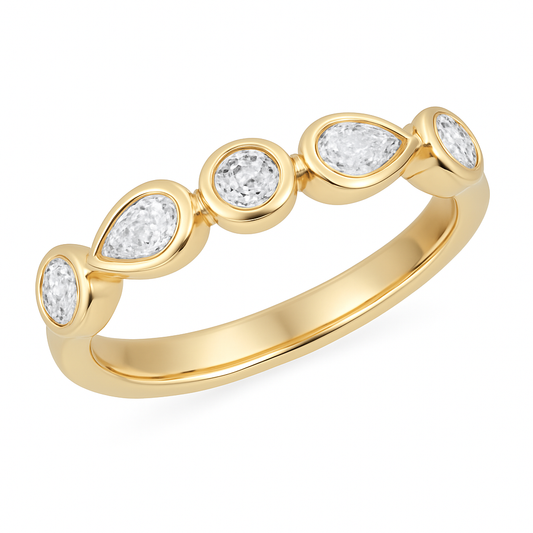 14K Yellow Gold Bezel Set Pear and Round Diamond Band