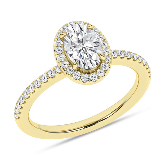 14K Yellow Gold Lab Grown 1.25ctw Oval Diamond Halo Engagement Ring