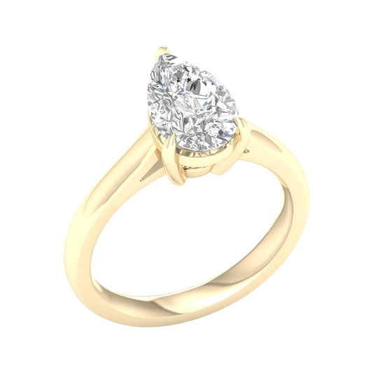 14K Yellow Gold Lab Grown 2ct Pear Diamond Engagement Ring