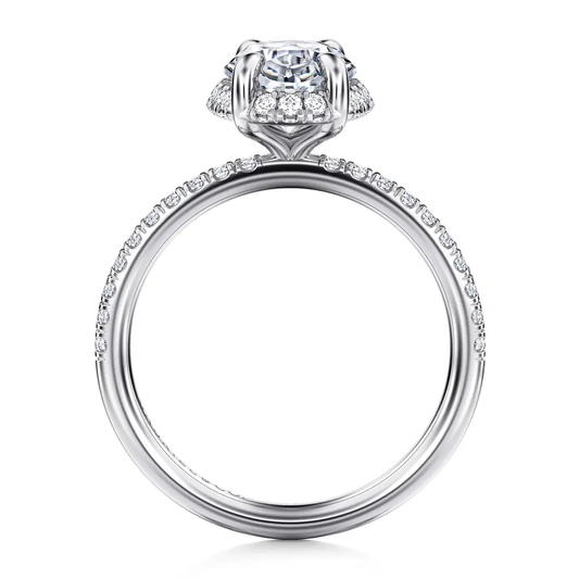 14K White Gold Oval Hidden Halo Diamond Engagement Ring