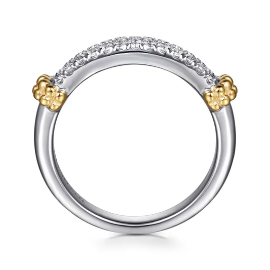 14K Yellow Gold and 925 Sterling Silver Bujukan White Sapphire Stackable Ring