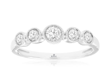 14K White Gold 5 Diamond Bezel Set Band