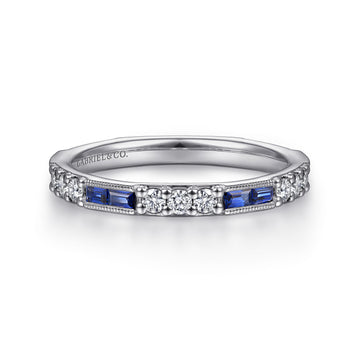 Stackable Ring 14K White Gold Diamond and Blue Sapphire 0.40 ctw