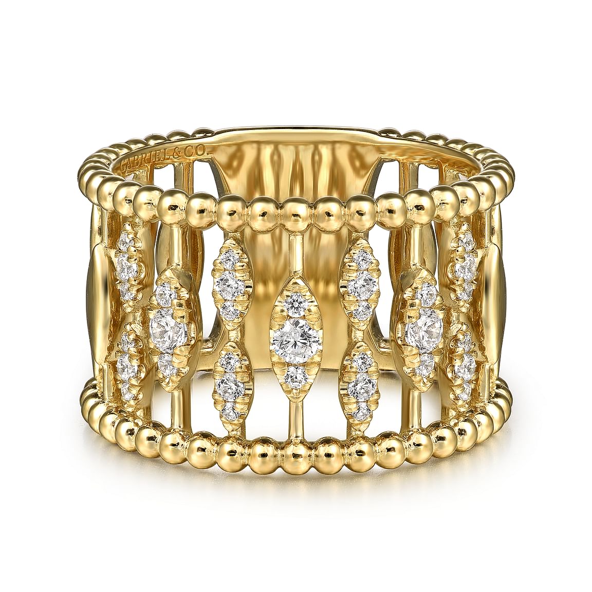 14K Yellow Gold Diamond and Bujukan Beads Wide Band
