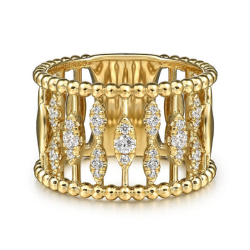 14K Yellow Gold Diamond and Bujukan Beads Wide Band