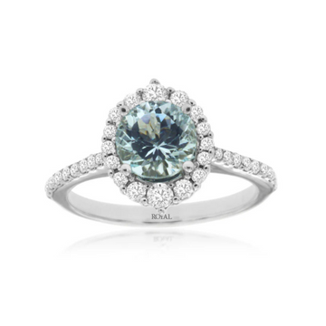 14K White Gold Aquamarine and Diamond Ring