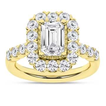 14K Yellow Gold Lab Grown 3.67ctw Emerald Diamond Halo Engagement Ring