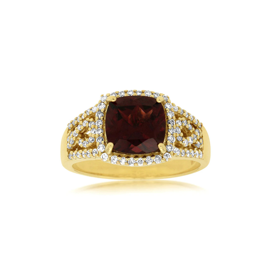 14K Yellow Gold Rhodolite and Diamond Ring