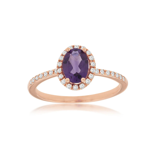 14K Rose Gold Amethyst and Diamond Ring