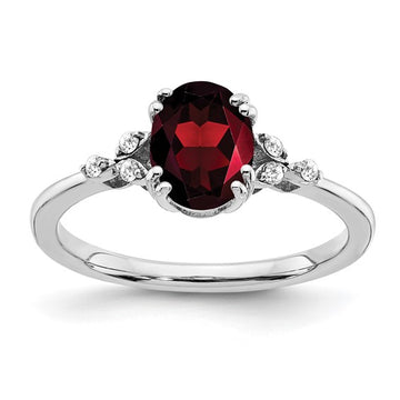 Sterling Silver Garnet Ring with Diamond Accents