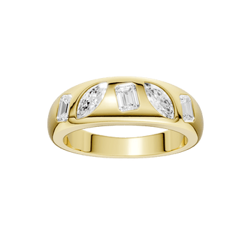 14K Yellow Gold Lab Grown Flush Set Fancy Emerald and Marquise Band