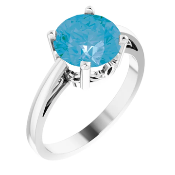 14K White Gold Round Blue Topaz Ring