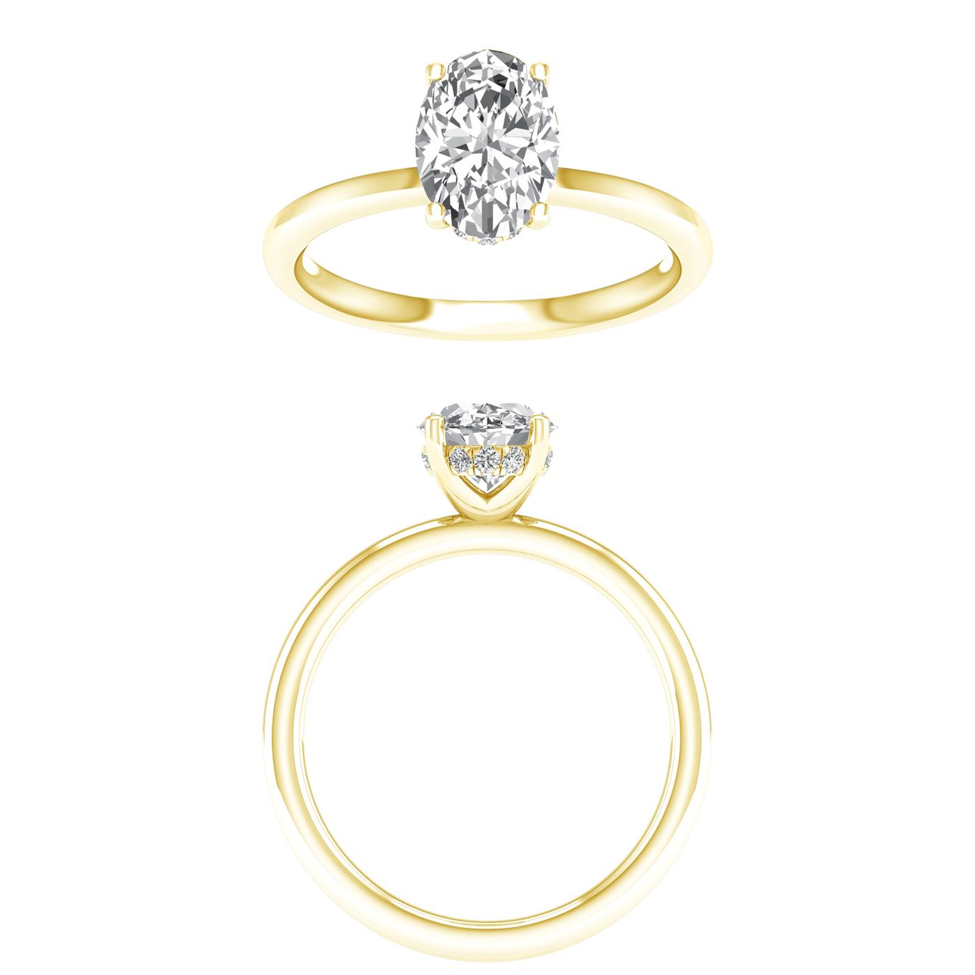 14K Yellow Gold Lab Grown 3.12ctw Oval Diamond Hidden Halo Engagement Ring