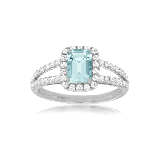 14K White Gold Aquamarine and Diamond Ring