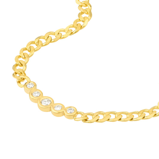 14K Yellow Gold Curb Chain Necklace with Graduated Bezel Diamonds