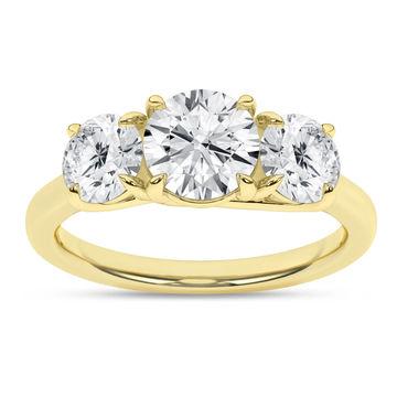 14K Yellow Gold Lab Grown 3.01ctw Round Three Stone Engagement Ring