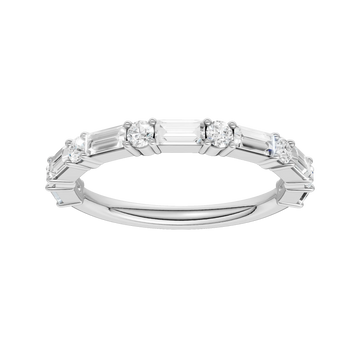 14K White Gold Lab Grown Baguette and Round Diamond Band