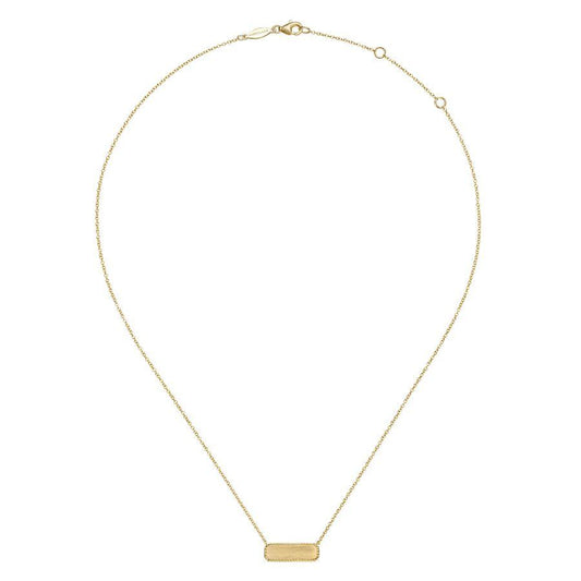 14K Yellow Gold Rectangular ID Pendant Necklace with Twisted Rope Frame