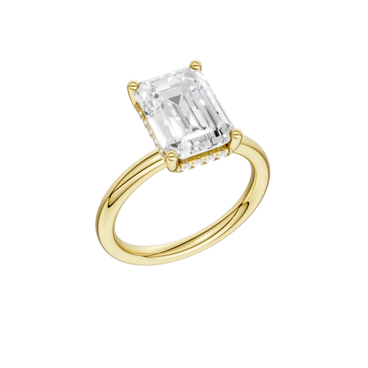 14K Yellow Gold Lab Grown 4.13ctw Emerald Diamond Hidden Halo Engagement Ring