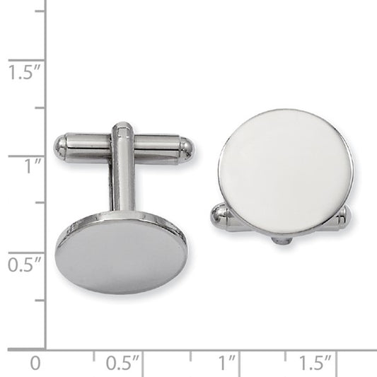 Rhodium-Plated Engravable Round Cuff Links