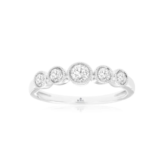14K White Gold 5 Diamond Bezel Set Band